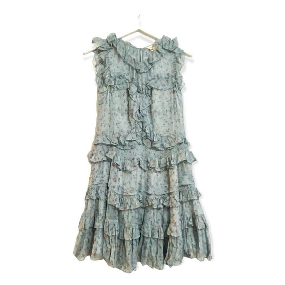 Rebecca Taylor Ruffle Trimmed Floral Vine Silk Mini Dress, in Mint, Size 4, NWT - Picture 6 of 15
